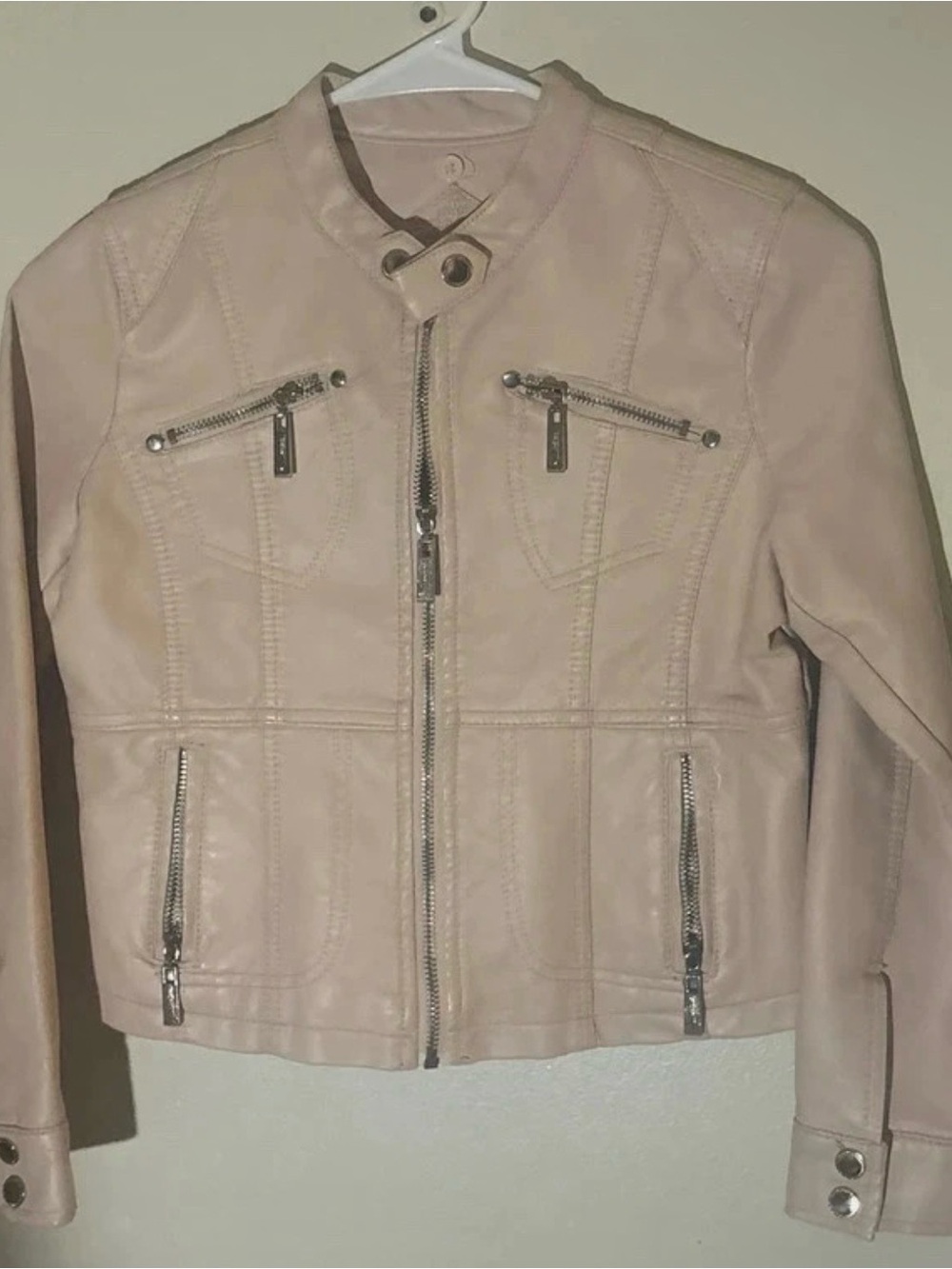 Jou Jou Girls Pale Pink Faux Leather Moto Jacket